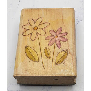 Daisy Duo Flowers Image Tree Wood Mounted Rubber Stamp IT08B